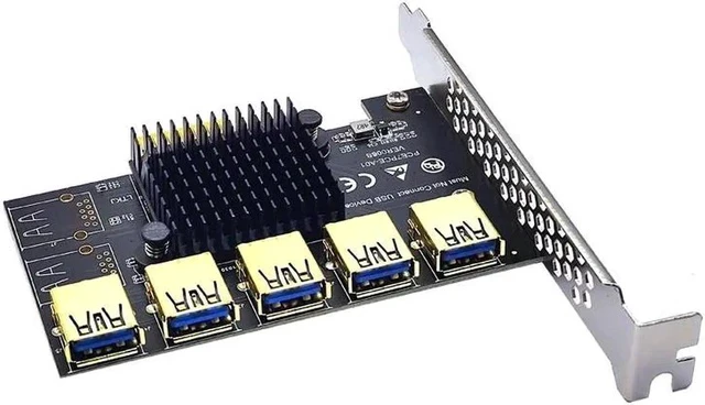 Alt view image 3 of 6 - PCIE 1 to 5 Riser Adapter PCIE X1 to USB 3.0 Multiplier PCI Express Riser Card For Graphic Card Bitcoin Miner Mining Add On Card