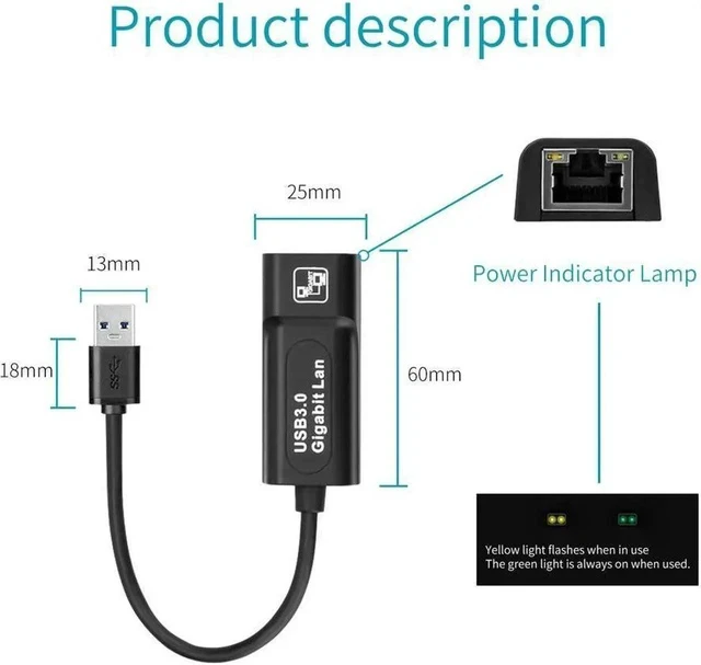 Alt view image 6 of 7 - USB Network Adapter, USB 3.0 to RJ45 Gigabit, Black