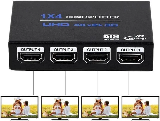 Main image of HDMI Splitter 1 in 4 Out V1.4b Powered HDMI Video Splitter with AC Adaptor Duplicate/Mirror Screen Monitor Supports Ultra HD 1080P 2K x4K@30Hz and 3D Resolutions (1 Input to 4 Outputs)