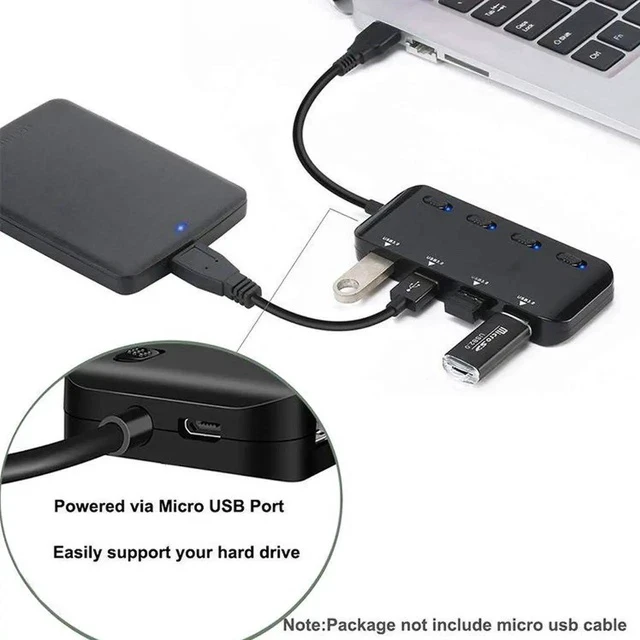 Alt view image 7 of 7 - 4-Port USB 3.0 Hub, Portable Data Hub with Individual Power Switch and LED Compatible iMac Pro, MacBook Air, Mac Mini/Pro, Surface Pro, Notebook PC, Laptop, USB Flash Drives, and Mobile HDD