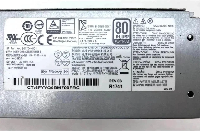 Alt view image 4 of 5 - 901764-001 For 600 G3 SFF 180W Power Supply PSU L08404-002 PA-1181-3HA DPS-180AB-27 A D18-180P1A PCG005