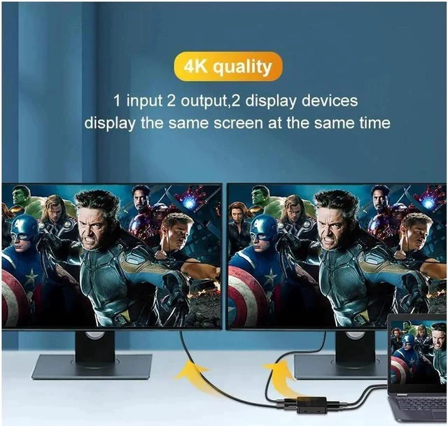 Alt view image 7 of 7 - Hdmi Splitter 4K@30Hz, Hdmi Splitter 1 in 2 Out for Dual Monitors Duplicate/Mirror, Dual Hdmi Adapter for 2 Monitors Support HDCP1.4, 10.5Gbps, Auto Scaling, Full HD 1080P 3D