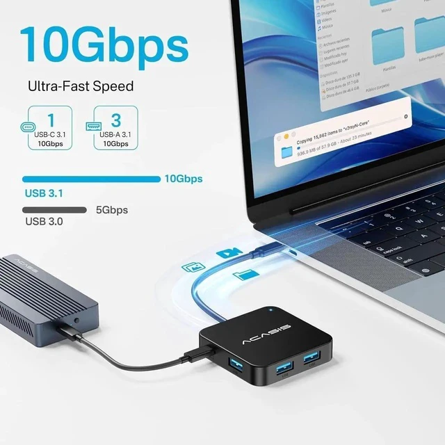 Alt view image 6 of 6 - USB C Hub 10Gbps, Multiport Adapter with 4K 60Hz HDMI, 100W Power Delivery, 3 USB A3.2+1 USB-C 3.1 Data Port, USB C to HDMI Adapter for MacBook, iPad PRO, XPS(Black)