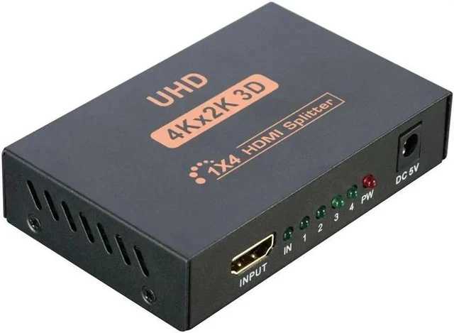 Alt view image 2 of 4 - Ultra HD 4K 4 Port HDMI Splitter 1x4 Repeater Amplifier 1080P 3D Hub 1 In 4 Out