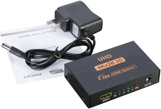 Alt view image 4 of 4 - Ultra HD 4K 4 Port HDMI Splitter 1x4 Repeater Amplifier 1080P 3D Hub 1 In 4 Out