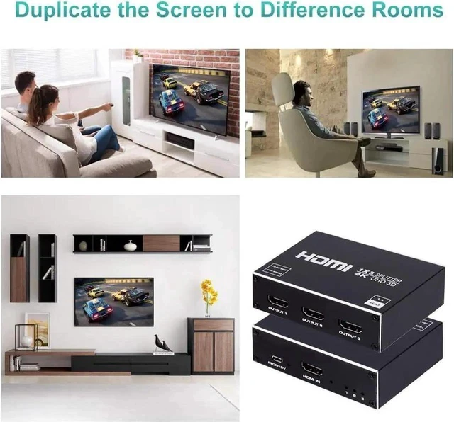 Alt view image 6 of 6 - HDMI Splitter 1 in 3 Out1x3 Hdmi Splitter Display Multiple Duplicate/Mirror Screen,Powered AC Adapter Included,Supports Ultra HD 1080P 4K/2K and 3D,for TV,Monitors,Computer,DVD,Projector