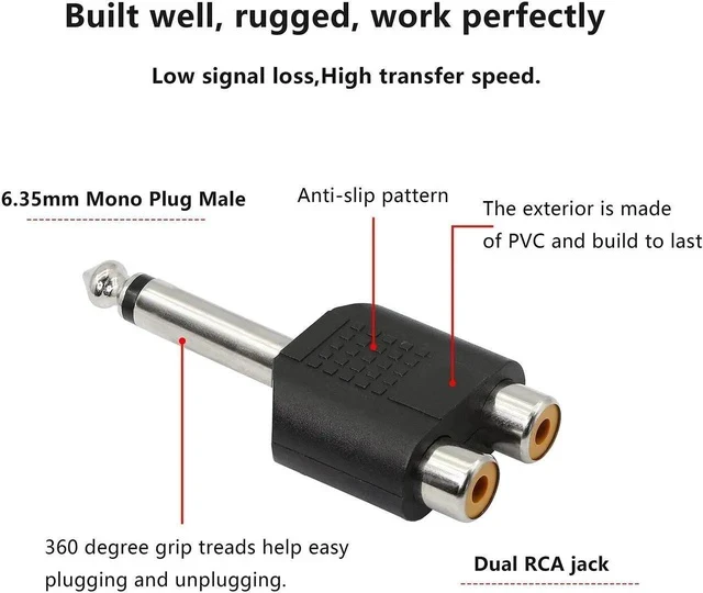 Alt view image 3 of 7 - 6.35mm Mono 1/4 Inch Male to RCA Splitter,Gelrhonr Stereo Jack Male to RCA Female Adapter-5PCS