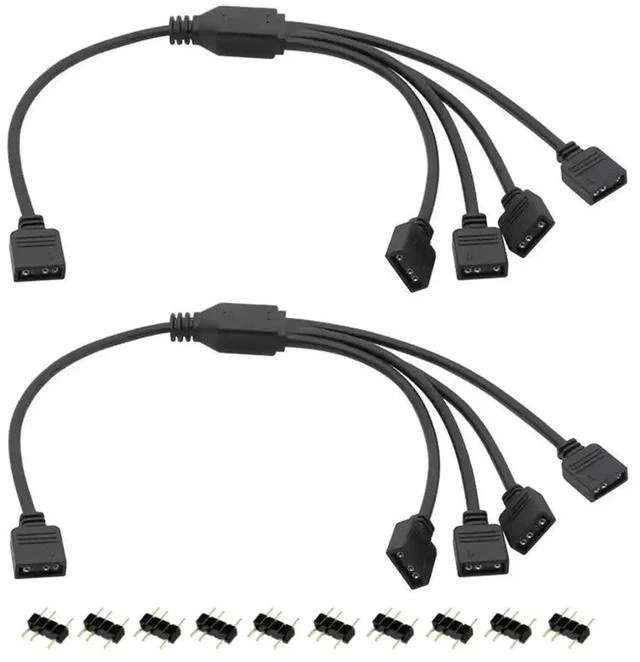 Main image of 2Pcs ARGB Splitter Cable, 1-to-4 Female to Female 5V 3 Pin Addressable RGB Splitter Extension Cable ARGB LED Sync Cable-AB01
