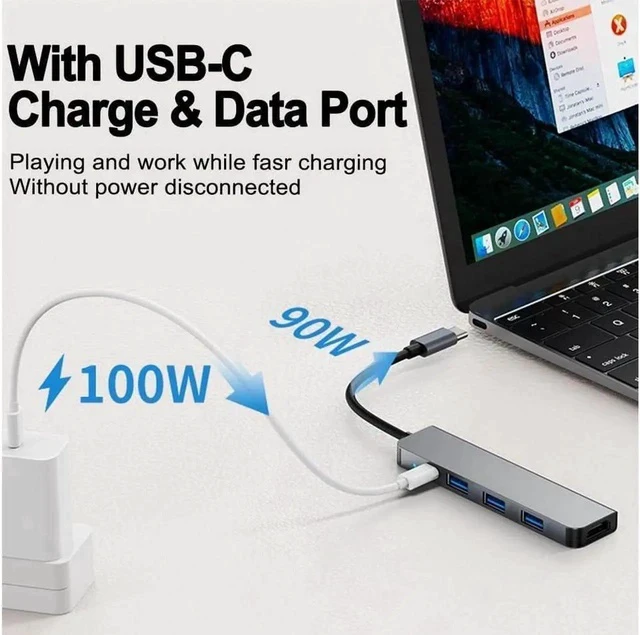 Alt view image 5 of 7 - USB C Hub 4K HDMI Adapter for MacBook Pro/Air USB C Multiport Adapter with 100W Power Delivery, 3 USB 3.0 Data 5Gbps Ports USB C Dongle for MacBook Pro/Air, iPad Pro, iPhone 15, Laptops