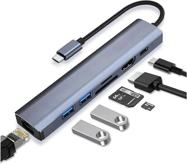 Main image of USB Hub, 7-in-1 USB to 1Gbps LAN Network HUB with 4K HDMI, 2*USB3.0, , SD/TF Card Readers, 100W PD USB Aluminum Extension for Laptop, iMac, PC, USB Flash Drives etc Be the first to review this produc
