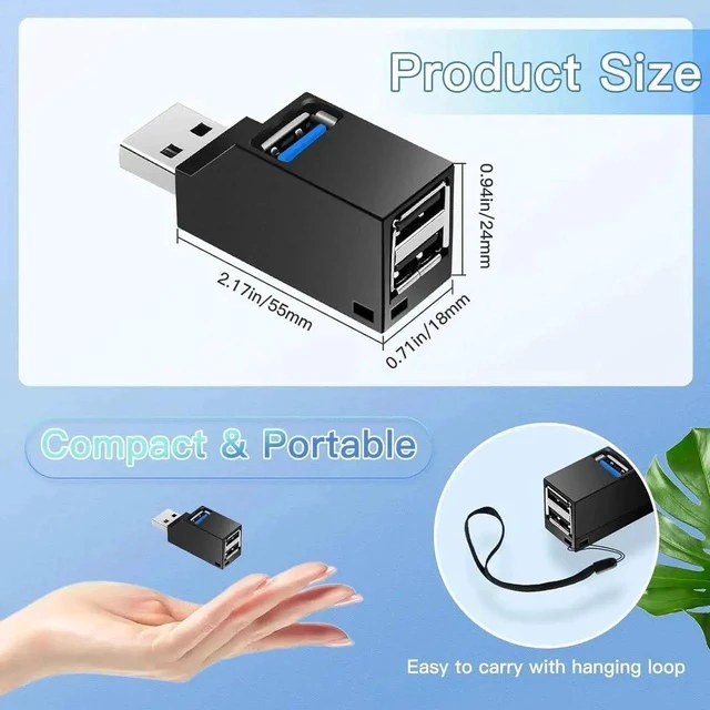 Alt view image 4 of 7 - USB Hub,USB 3.0 Splitter,USB 3-Port Extender Multiport USB Adapter,High Speed Plug and Play Bus Powered for MacBook, Mac Pro/Mini,iMac, Surface Pro,XPS,Notebook PC,USB Flash Drives,Mobile HDD