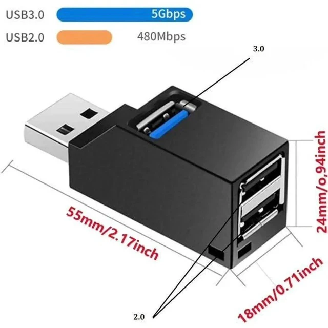 Alt view image 6 of 7 - USB Hub,USB 3.0 Splitter,USB 3-Port Extender Multiport USB Adapter,High Speed Plug and Play Bus Powered for MacBook, Mac Pro/Mini,iMac, Surface Pro,XPS,Notebook PC,USB Flash Drives,Mobile HDD