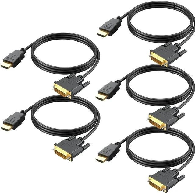 Main image of HDMI to DVI Cable 5-Pack, 6 Ft Bidirectional DVI-D to HDMI Male to Male High Speed Adapter Cable Support 1080P Full HD (5, Black)