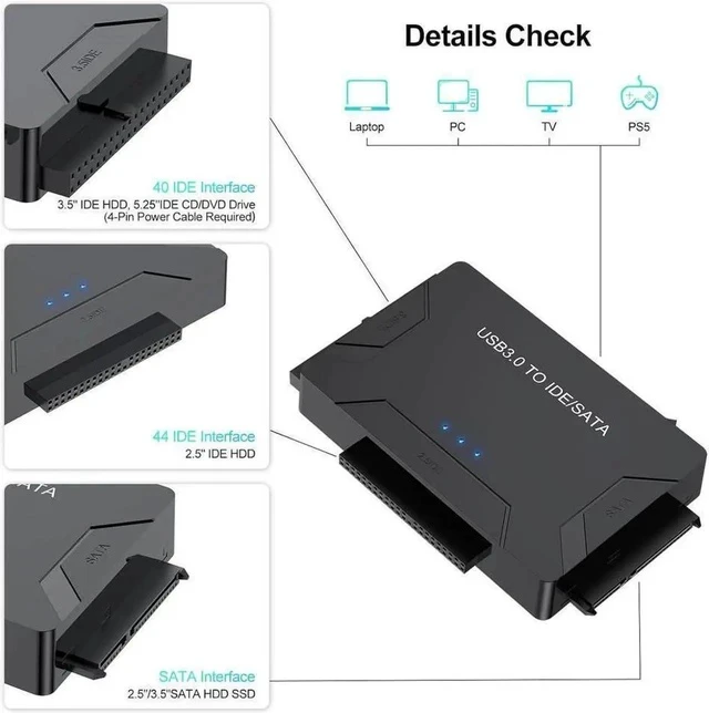 Alt view image 2 of 7 - Hard Drive Reader IDE SATA to USB 3.0 Adapter, USB + Type C External Hard Drive Data Ultra Recovery Converter Kit with Power for 2.5 3.5 HDD ssd Disk 5.25 Inch DVD/CD-ROM Optical Drive