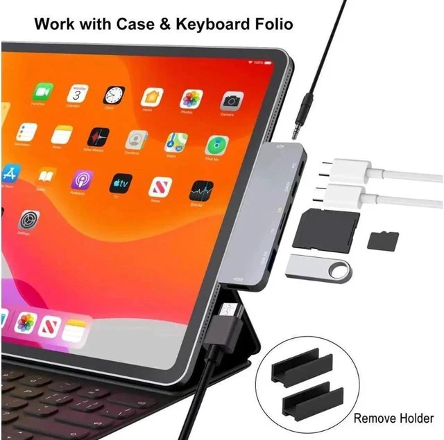 Alt view image 2 of 7 - USB C Hub for iPad Pro 2020 - 2018, USB C Hub for iPad Pro, MacBook Pro 16", 15" 13". 4K HDMI, 3.5mm Jack, Micro SD / SD Card Reader, USB 3.0, USB C 60W PD&Data for New iPad Pro