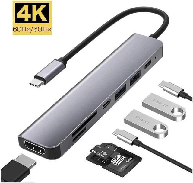 Main image of 7 in 1 USB C Hub USB C to 4K HDMI Adapter with 100W Power Delivery, 2*USB 3.0 Ports USB-C SD/TF Card Reader, Compatible for iPhone 15 Promax MacBook Ipad Laptops Computers and More Type C