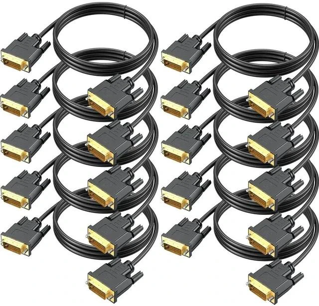 Main image of 10-Pack 6 FT DVI-D to DVI-D (24+1) Dual Link Cable, Black, High Resolution, High-Speed, Compatible with Personal Computer, Laptop, Desktop, Monitor, Projector, HDTV