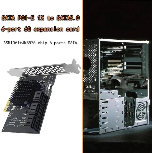 Alt view image 4 of 6 - Chi a Mining Riser 6 Port SATA PCIE PCI-E Adapter PCIE to SATA Controller PCI Express X1 SATA 3.0 6Gbps Add on Cards for Windows