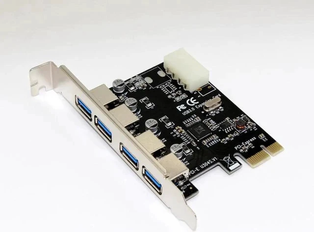 Alt view image 3 of 5 - 4 Port 5Gbps Superspeed USB3.0 PCI-E PCI Express Card Adapter 4Pin IDE Connector
