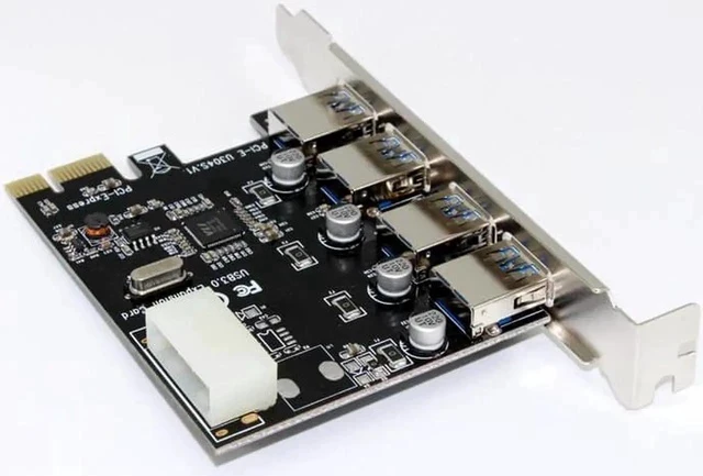 Alt view image 5 of 5 - 4 Port 5Gbps Superspeed USB3.0 PCI-E PCI Express Card Adapter 4Pin IDE Connector