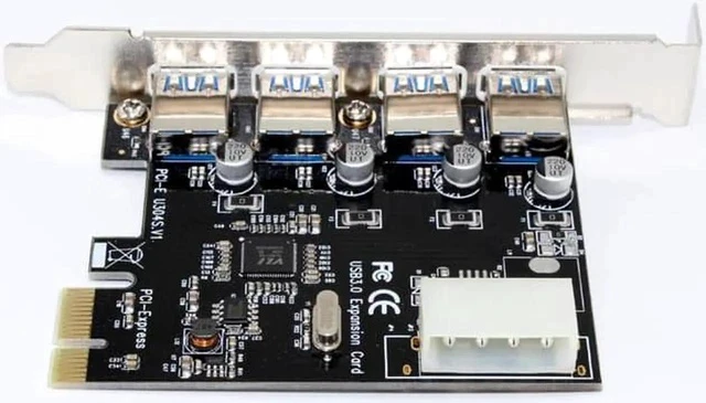 Alt view image 4 of 5 - 4 Port 5Gbps Superspeed USB3.0 PCI-E PCI Express Card Adapter 4Pin IDE Connector