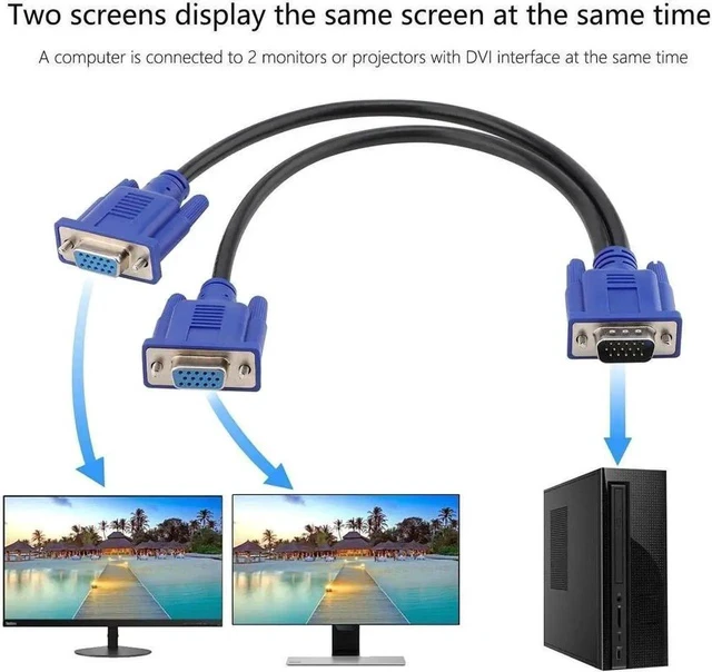 Alt view image 3 of 7 - VGA to VGA Monitor Cable 3 Feet + VGA Splitter Cable (VGA Y Cable) for Screen Duplication