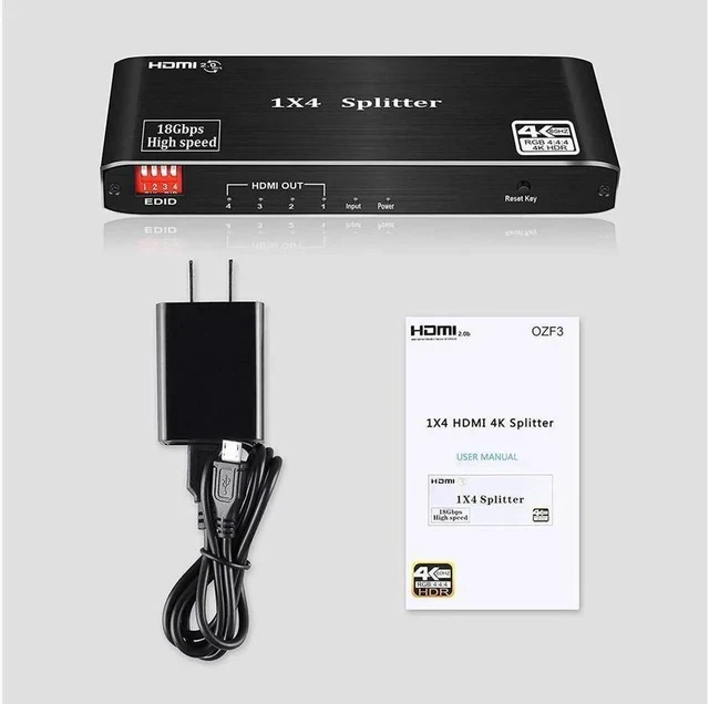 Alt view image 2 of 6 - 4K 1x4 HDMI Splitter with EDID- 1Port to4 HDMI Display Duplicate/Mirror - Powered Splitter Ver 2.0 Certified for Full HD 4k 1080P High Resolution & 3D Support (One Input To Four Outputs)