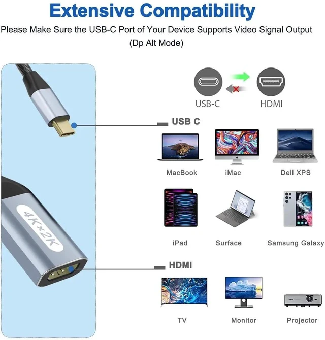 Alt view image 6 of 7 - USB C to HDMI Adapter 4K Cable, Thunderbolt Converter, USB Type-C to HDMI Adapter for Laptop MacBook Pro/Air, iPhone16/15 Pro Max, XPS, HP, Thinkpad, Surface, Etc.