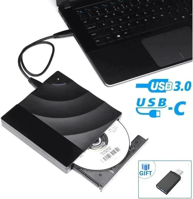 Main image of External CD Drive USB 3.0/Type-C Portable CD/DVD+/-RW Burner Player Writer with Touch Sensitive Button Compatible with Windows XP/7/8/10, MacOS, Linux for MacBook, Laptop, Desktop