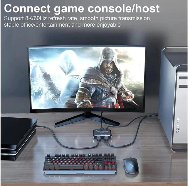 Alt view image 2 of 7 - HDMI switcher hdmi Splitter 2 in 1 Out/1 in 2 Out Ultra 8K HD Bi-Directional Switch 8K@60Hz 4K@120Hz High Speed 48Gbps Switch 8K hdmi Splitter ps5 Support Xbox X PS5