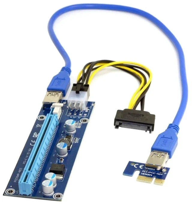 Alt view image 5 of 7 - PCI-E 1x to 16x Mining Machine Enhanced Extender Riser Adapter with USB 3.0 & 6Pin Power Cable