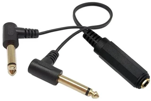 Main image of 6.35 mm Cable Splitter 1/4 inch Female TRS Stereo to Dual 2x6.35mm 1/4 Inch TS Mono Male Gold Plated 90 Degree Right Angle Y Splitter Audio Mixer Cable 25cm