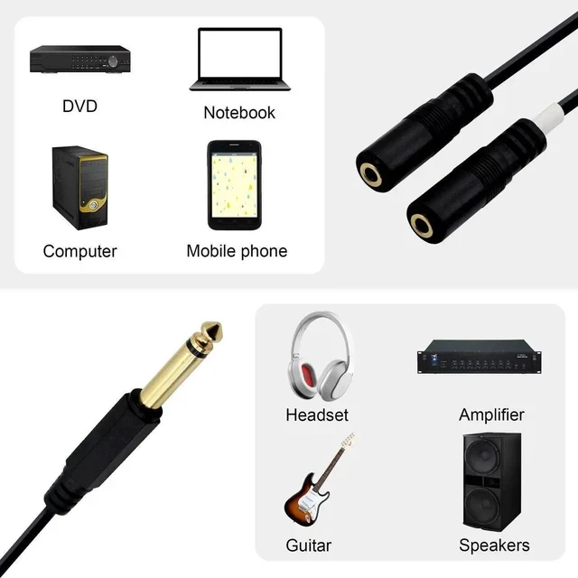 Alt view image 7 of 7 - 1/4" to 1/8" TRS/TRRS Adapter 6.35mm Male to 3.5mm Female Stereo Audio Cable Y-Splitter Adapter for Amplifiers, Guitars, Pianos, Home Theater Equipment Etc.