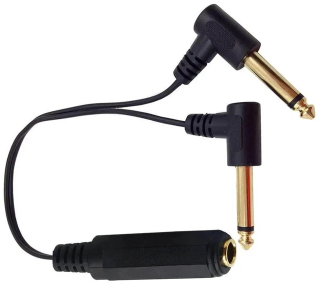 Alt view image 3 of 6 - 6.35 mm Cable Splitter 1/4 inch Female TRS Stereo to Dual 2x6.35mm 1/4 Inch TS Mono Male Gold Plated 90 Degree Right Angle Y Splitter Audio Mixer Cable 25cm