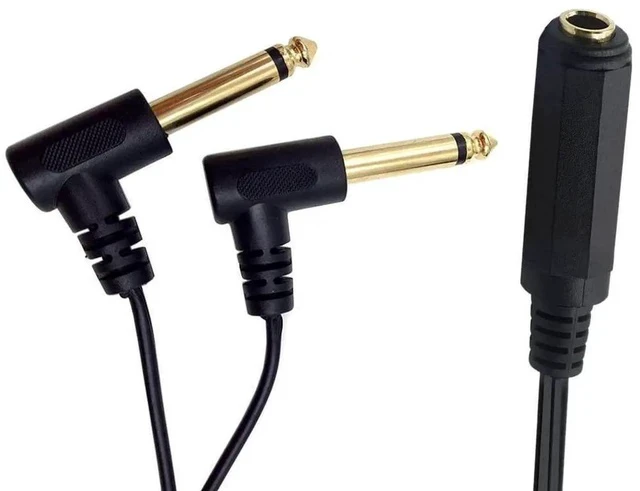 Alt view image 4 of 6 - 6.35 mm Cable Splitter 1/4 inch Female TRS Stereo to Dual 2x6.35mm 1/4 Inch TS Mono Male Gold Plated 90 Degree Right Angle Y Splitter Audio Mixer Cable 25cm