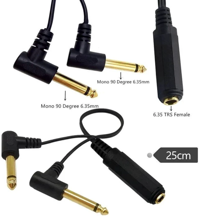 Alt view image 5 of 6 - 6.35 mm Cable Splitter 1/4 inch Female TRS Stereo to Dual 2x6.35mm 1/4 Inch TS Mono Male Gold Plated 90 Degree Right Angle Y Splitter Audio Mixer Cable 25cm