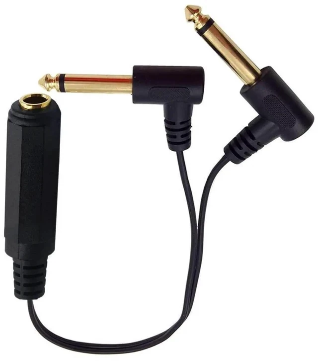 Alt view image 6 of 6 - 6.35 mm Cable Splitter 1/4 inch Female TRS Stereo to Dual 2x6.35mm 1/4 Inch TS Mono Male Gold Plated 90 Degree Right Angle Y Splitter Audio Mixer Cable 25cm