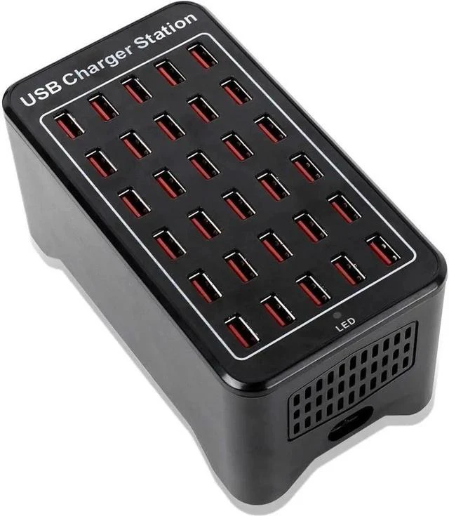 Main image of 20-Port 150 watt (30 A) USB Charging Station, Travel Desktop USB Rapid Charger, Multi Ports Fast Charger Station Organizer Compatible with Smartphones, Tables, and More Devices - Black