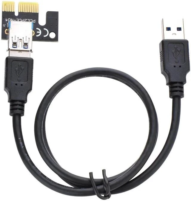 Main image of PCI Express 16x to 1x Powered Riser Adapter Card w/60cm USB 3.0 Extension Cable and 4-Pin MOLEX to SATA Power Cable-GPU Riser Extender Cable-Ethereum Mining ETH (6 Pack)