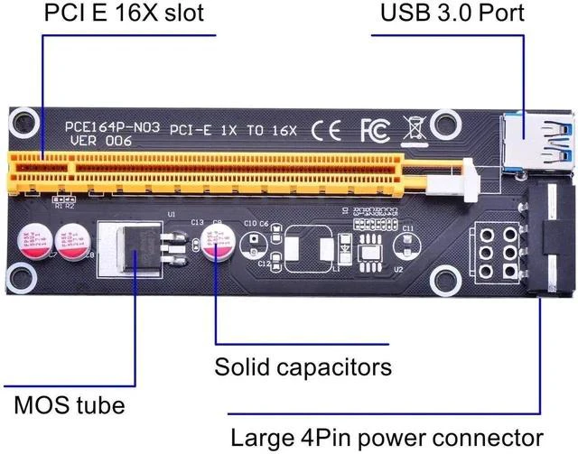 Alt view image 2 of 4 - PCI Express 16x to 1x Powered Riser Adapter Card w/60cm USB 3.0 Extension Cable and 4-Pin MOLEX to SATA Power Cable-GPU Riser Extender Cable-Ethereum Mining ETH (6 Pack)