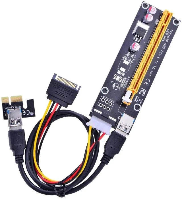 Alt view image 4 of 4 - PCI Express 16x to 1x Powered Riser Adapter Card w/60cm USB 3.0 Extension Cable and 4-Pin MOLEX to SATA Power Cable-GPU Riser Extender Cable-Ethereum Mining ETH (6 Pack)