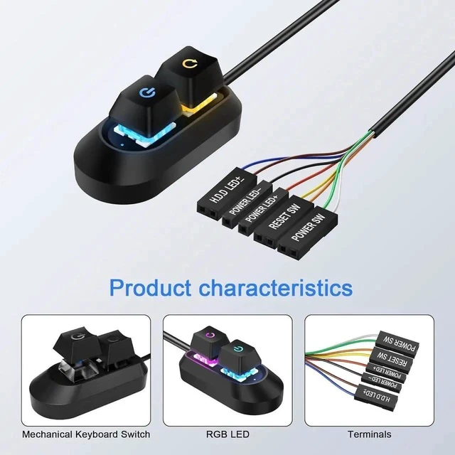 Alt view image 2 of 7 - External Power Button for Desktop, PC Power Switch, Push Button, Manual Operation, Black
