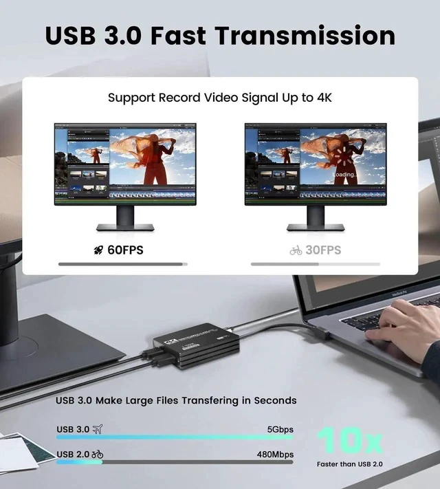 Alt view image 2 of 7 - Upgraded Capture Card for Streaming and Record in 4K, HDMI to USB 3.0 Video Capture Device, Game Capture Card with Microphone 4K HDMI Loop-Out for Nintendo Switch PS4/5/OBS/Camera/PC