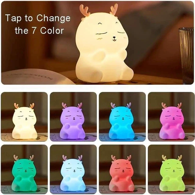 Alt view image 7 of 7 - Gemdeck Cute Deer Night Light Lamp for Kid, Mins Timer, 7 Colors Portable Nursery Night Lights for Bedroom