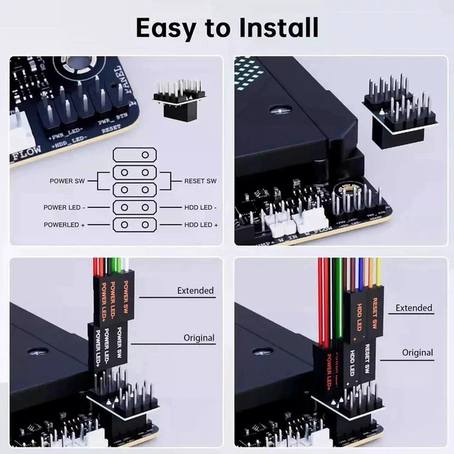 Alt view image 6 of 7 - External Power Button for Desktop, PC Power Switch, Push Button, Manual Operation, Black