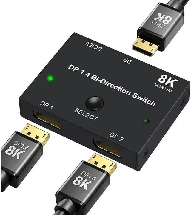 Main image of DisplayPort Switch 8K Splitter Bidirectional DP 1.4 Switcher 2 in 1 Out/1 in 2 Out Supports 8K@30Hz 4K@120Hz Compatible with PC Host Monitor Laptop etc
