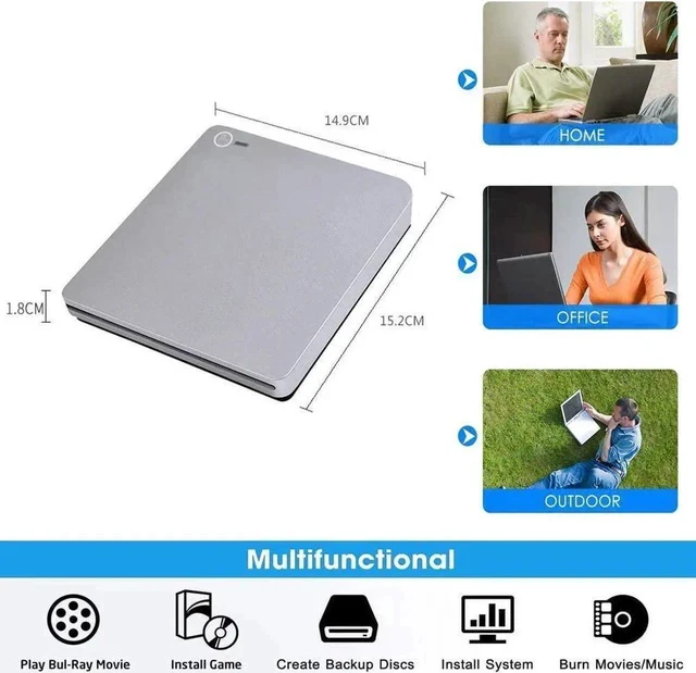 Alt view image 3 of 7 - External Blu-Ray DVD Burner Player Drive with One Touch Pop up, USB3.0/Type-C Portable CD/DVD+/-RW Drive/ DVD Player for Laptop CD ROM Burner for Laptop Desktop PC Windows Linux OS Apple Mac