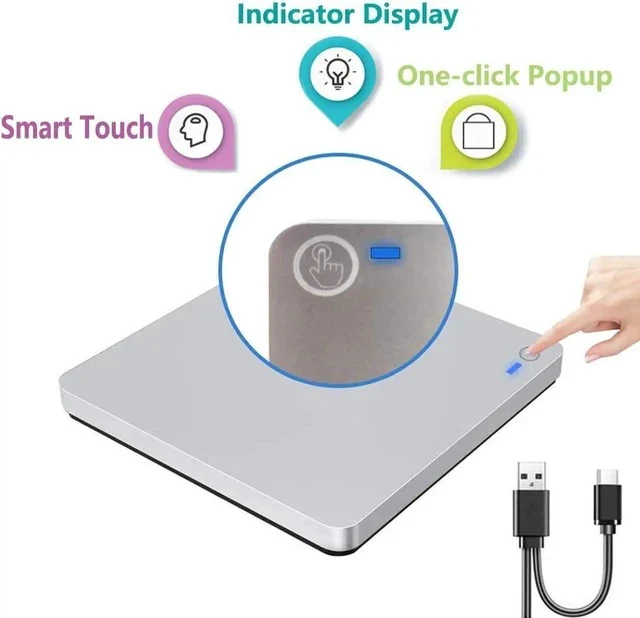 Alt view image 4 of 7 - External Blu-Ray DVD Burner Player Drive with One Touch Pop up, USB3.0/Type-C Portable CD/DVD+/-RW Drive/ DVD Player for Laptop CD ROM Burner for Laptop Desktop PC Windows Linux OS Apple Mac