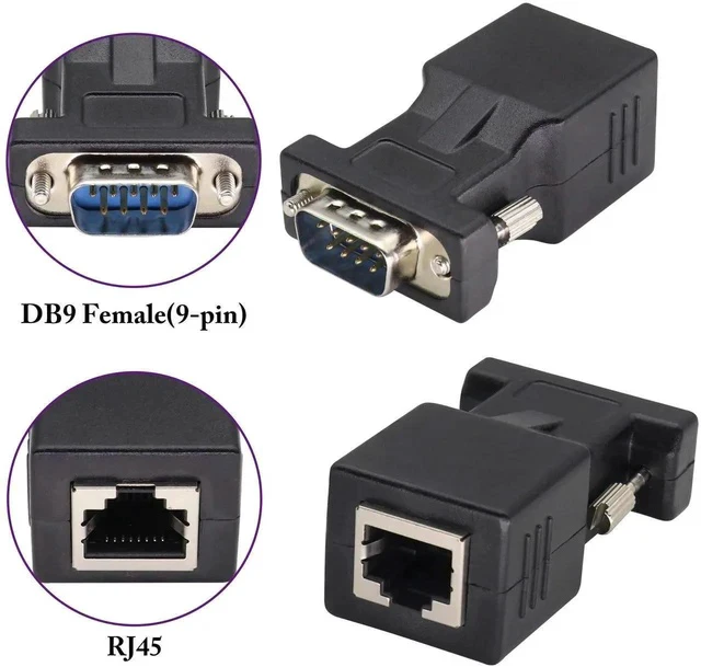 Alt view image 4 of 7 - RJ45 to DB9 RS232 Adapter 9-Pin Serial Port RS232 Male to RJ45 Female CAT5 CAT6 Ethernet LAN Extend Converter, Network to DB9 Serial Port Coupler Extender Adapter (2 Pack-Male)