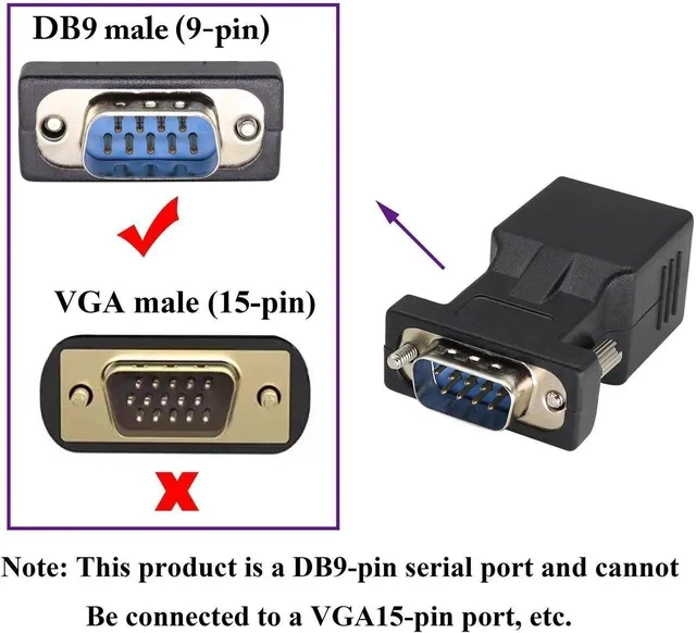 Alt view image 5 of 7 - RJ45 to DB9 RS232 Adapter 9-Pin Serial Port RS232 Male to RJ45 Female CAT5 CAT6 Ethernet LAN Extend Converter, Network to DB9 Serial Port Coupler Extender Adapter (2 Pack-Male)